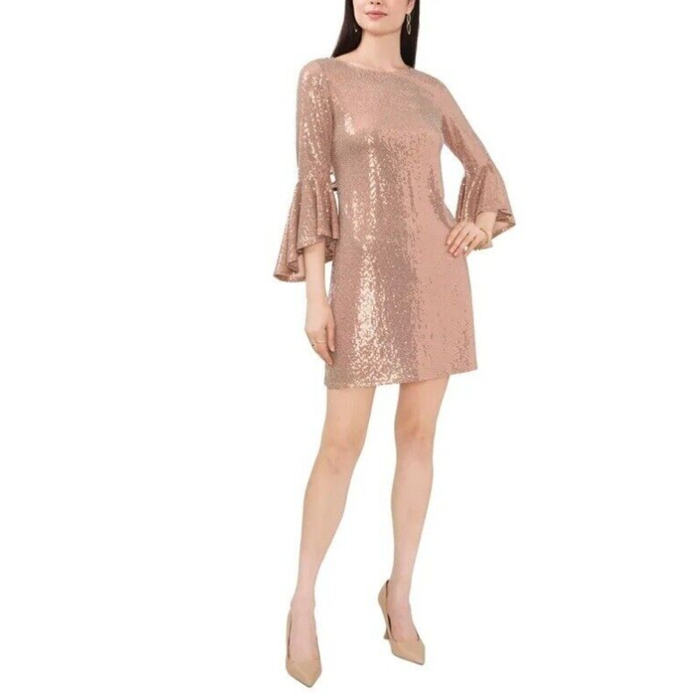 Vince Camuto Women's Flounce Sleeve Dress Gold Size M 12405